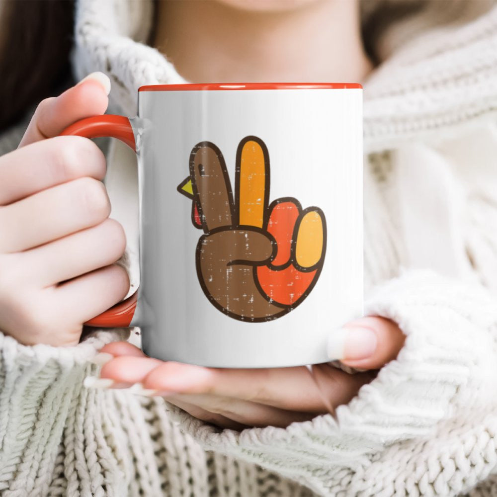 Peace Sign Turkey Hand Cool Thanksgiving Hippie Accent Mug