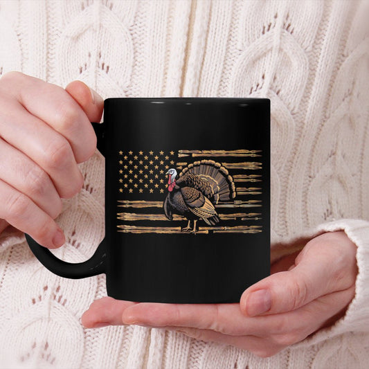Turkey Hunting Graphic American Flag Tree Camouflage Beverage Mug
