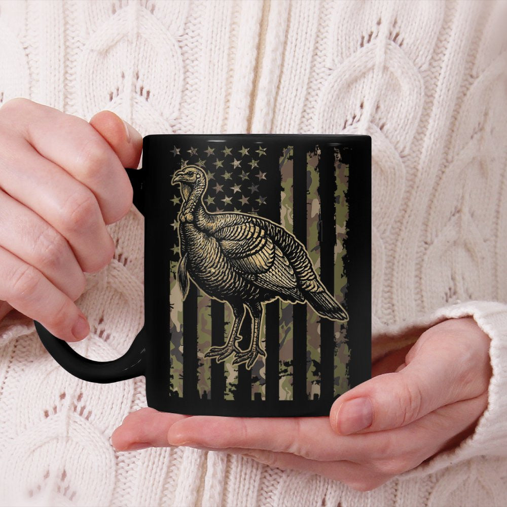 Retro Turkey Hunting Camo Graphic American Flag Camouflage Beverage Mug
