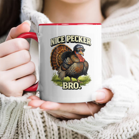 Nice Pecker Bro Funny Turkey Hunting Outdoors Hunter Accent Mug
