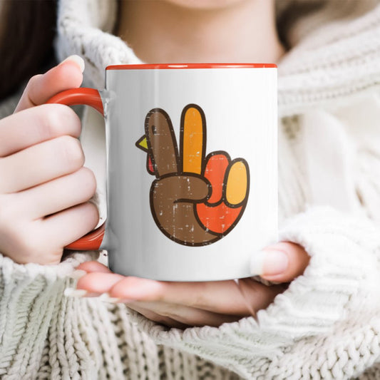 Peace Sign Turkey Hand Cool Thanksgiving Hippie Accent Mug